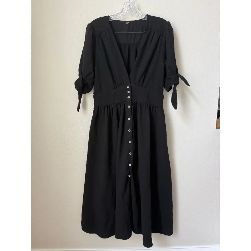 Free People Love My Life Black Cotton Midi Dress Size Medium - Picture 3 of 8